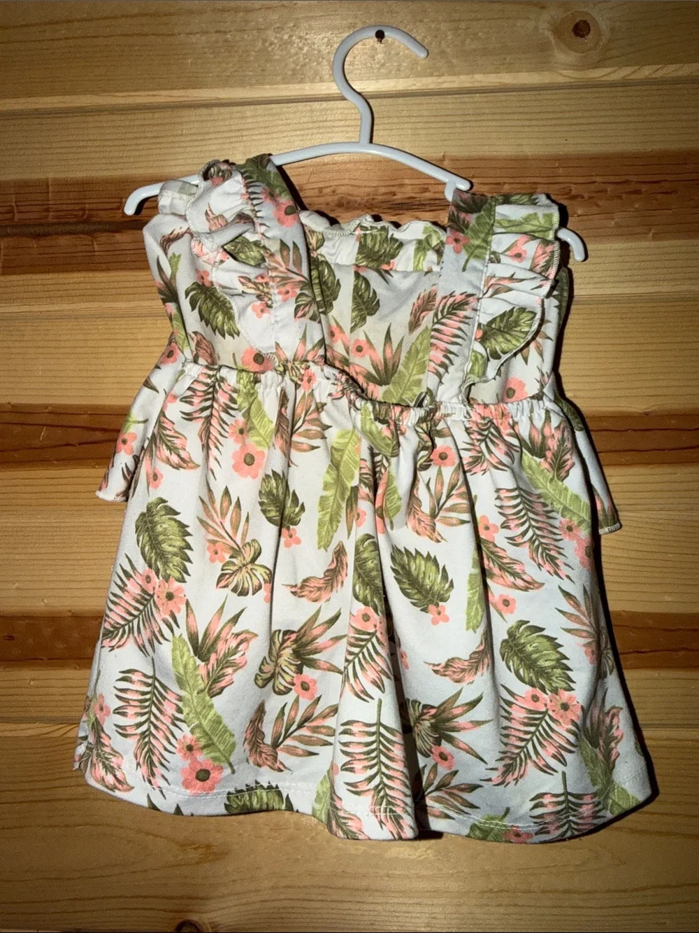 Little Lass Floral Tropical Leaf Print Dress Top & Short Set- White, Green, Pink - Picture 3 of 5